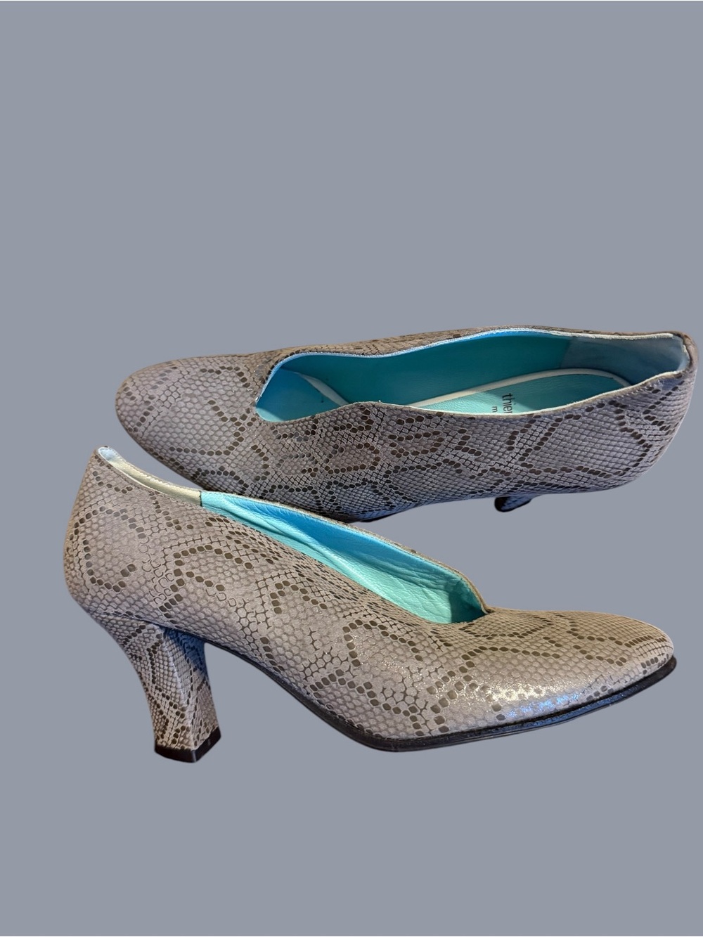 Thierry Rabotin Taupe Snakeskin Mid-Heel Pumps 36